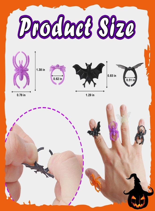 JXITON 150pcs Halloween Spider Rings Bat Ring,Colorful Plastic Spider & Bat Finger Rings Trick or Treat Toy Gifts for Halloween Costume Accessories Party Decoration - Image 3